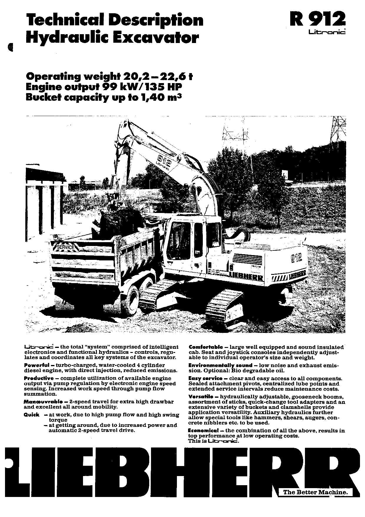 Liebherr R912 Litronic Excavator Operators manual serial 4001