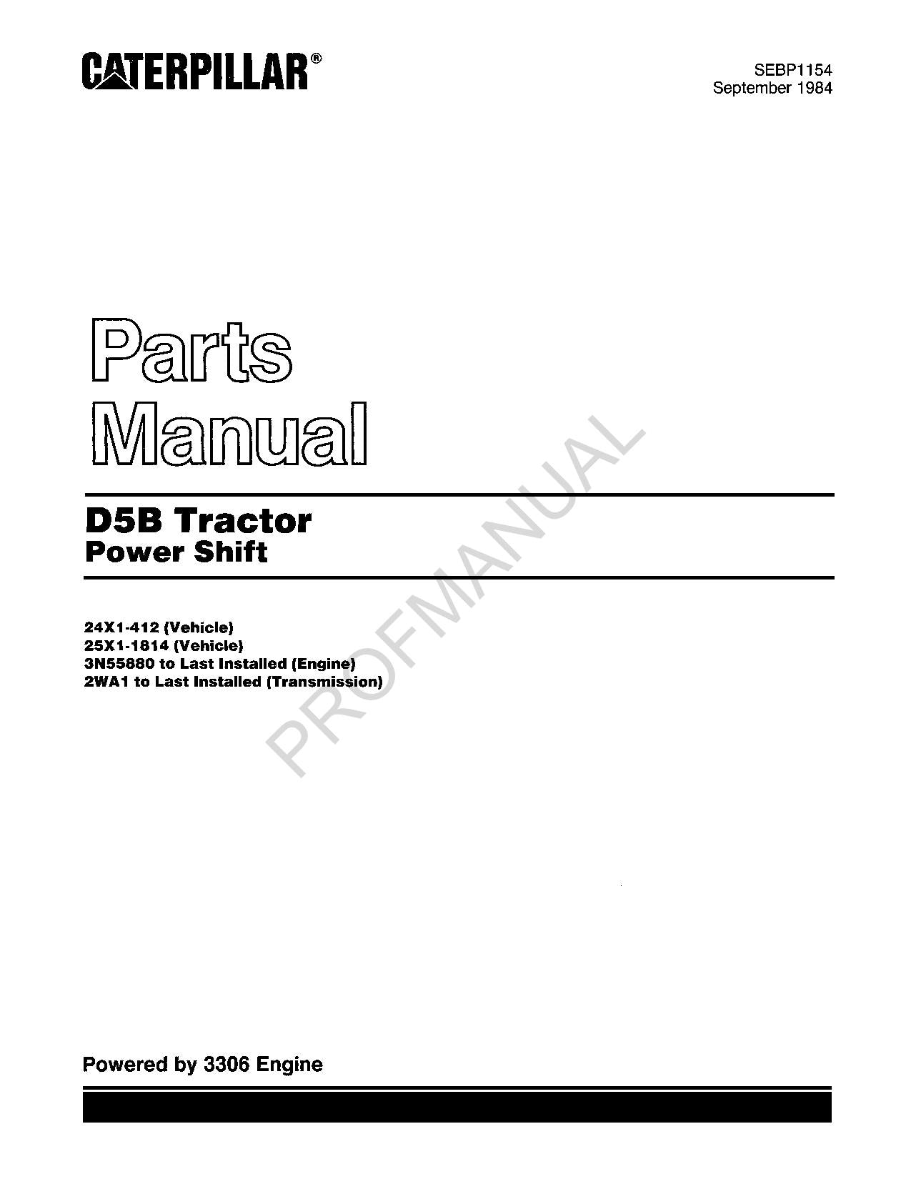 Caterpillar Cat D5B Tractor Power Shift Parts Catalog Manual SEBP1154