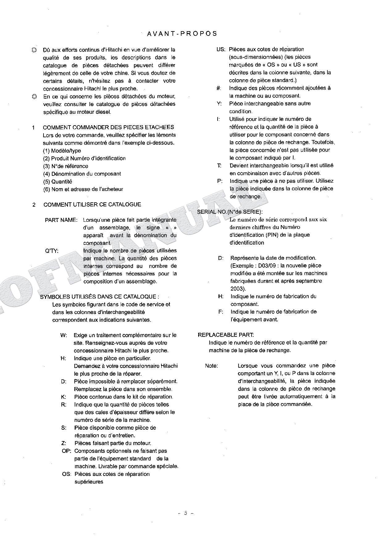 HITACHI ZAXIS ZX125US ZX125US-E Excavator Parts Catalog Manual SN 010001-