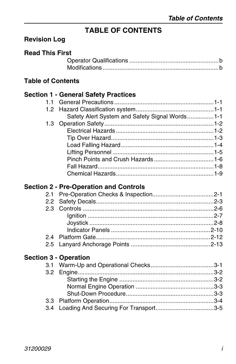Manual del operador de mantenimiento y operación de manipuladores telescópicos JLG 3513 4013 4017 31200029