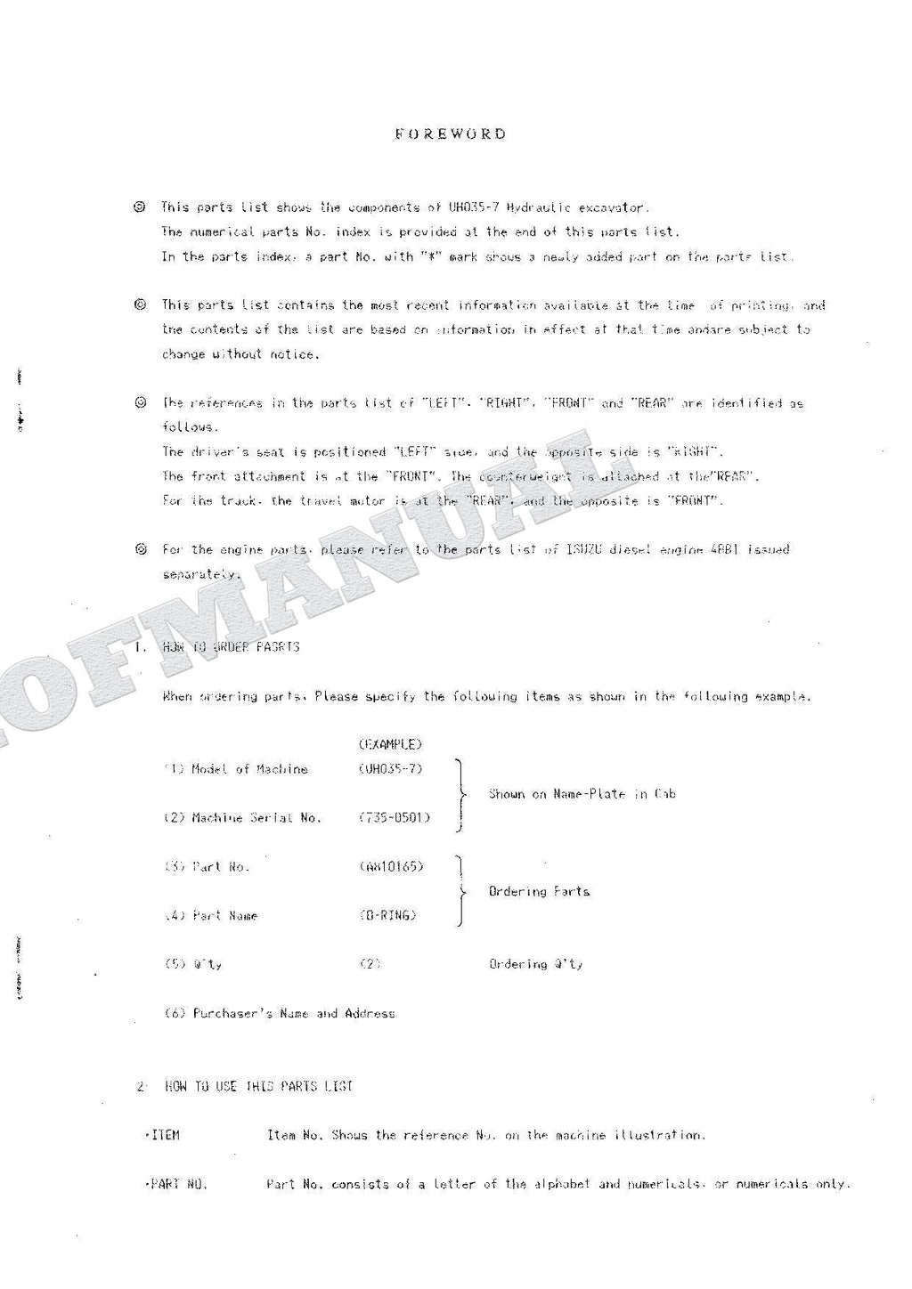HITACHI UH035-7 Excavator Parts Catalog Manual P735-2-1