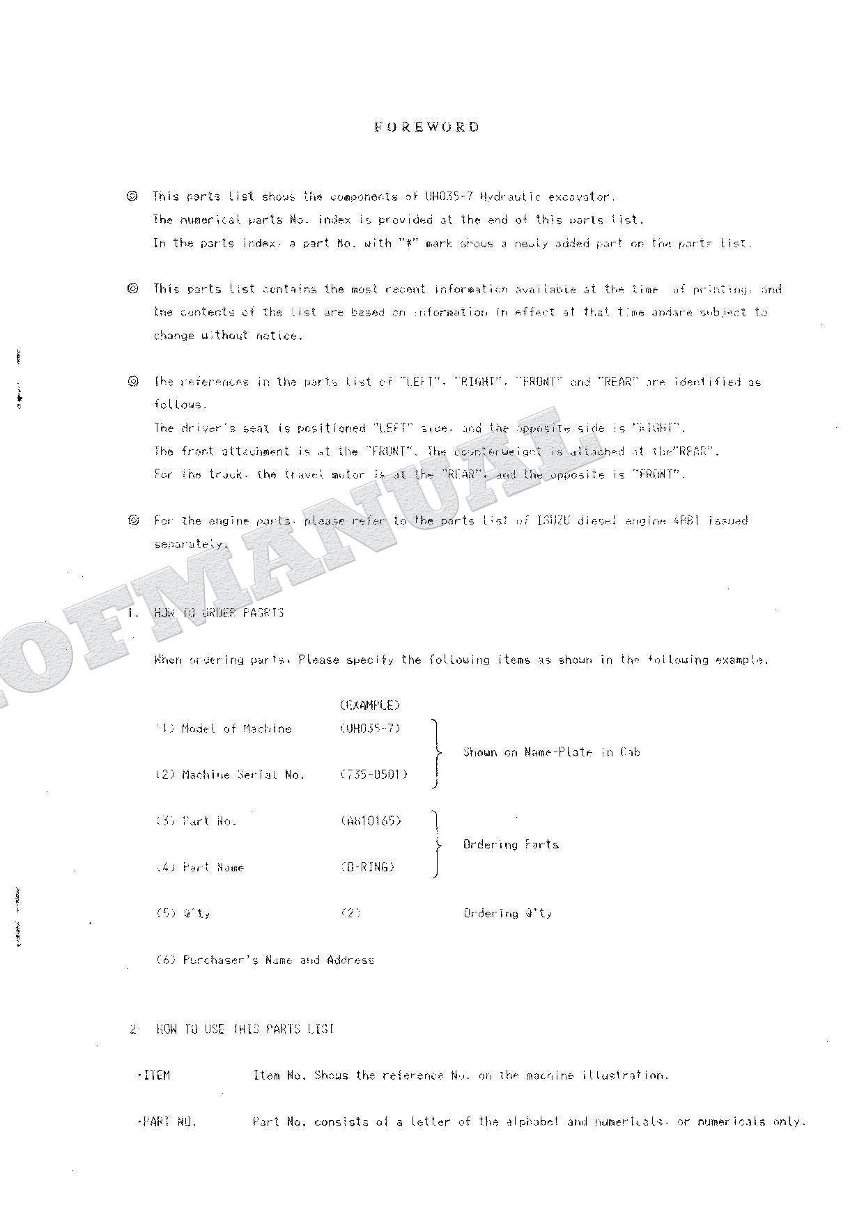 HITACHI UH035-7 Excavator Parts Catalog Manual P735-2-1