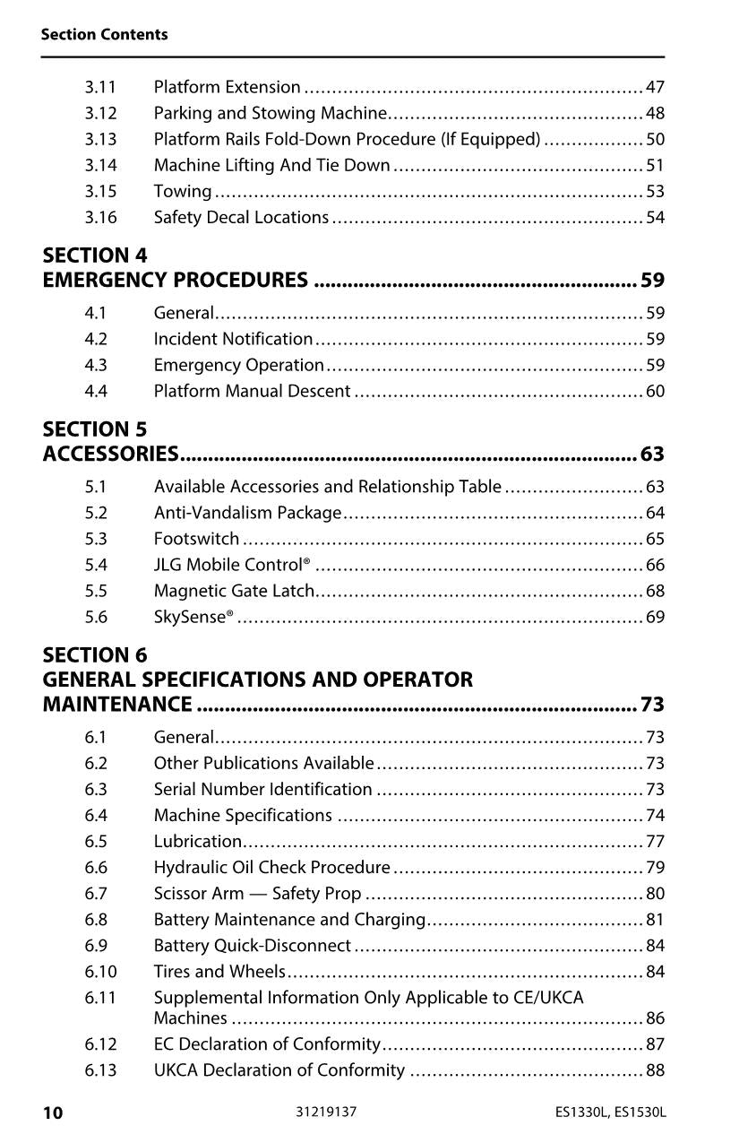 Manual del operador de mantenimiento y operación de elevadores de tijera JLG ES1330L ES1530L 31219137