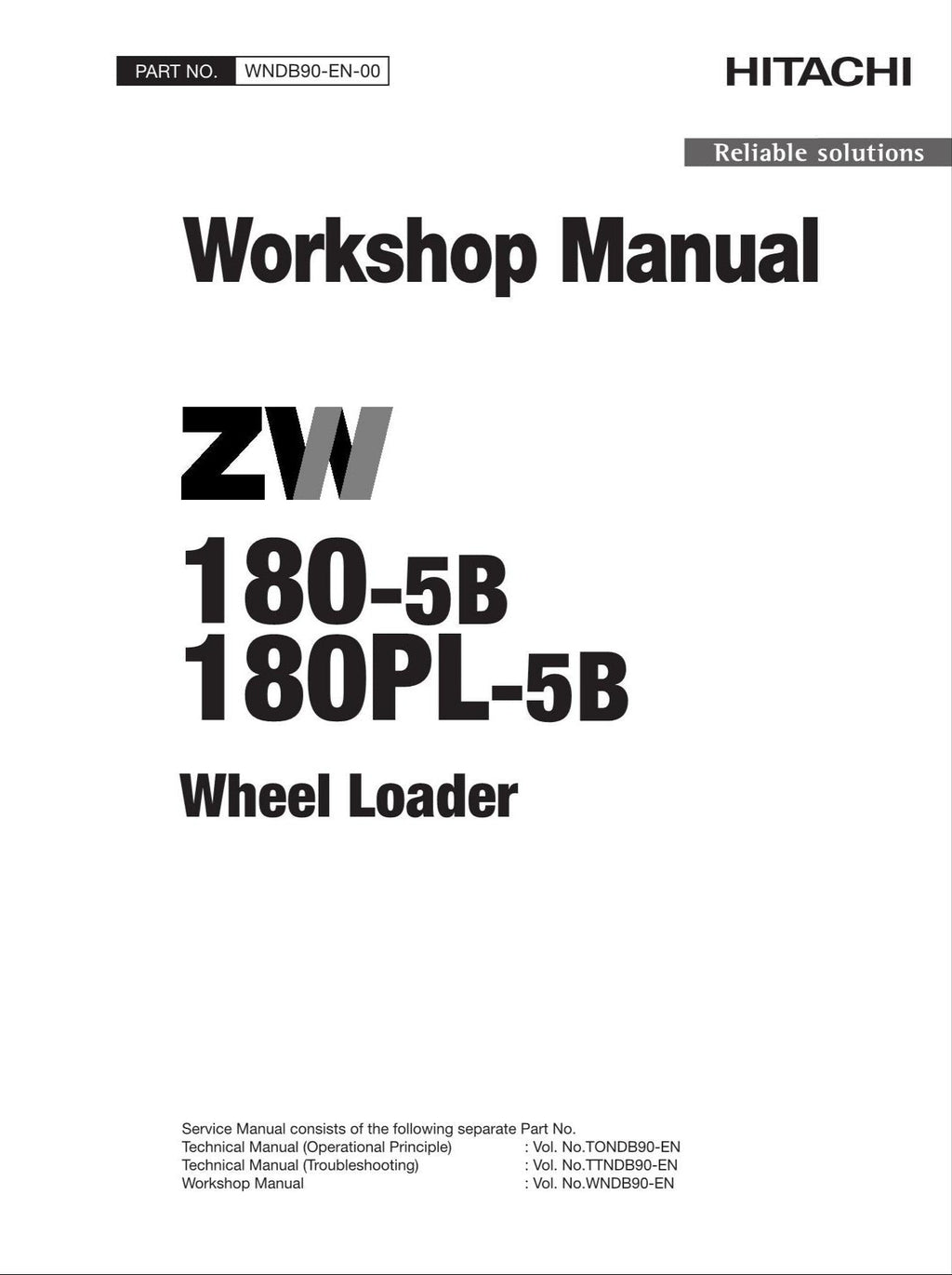 Hitachi ZW180-5B ZW180PL-5B Wheel Loader Workshop Manual