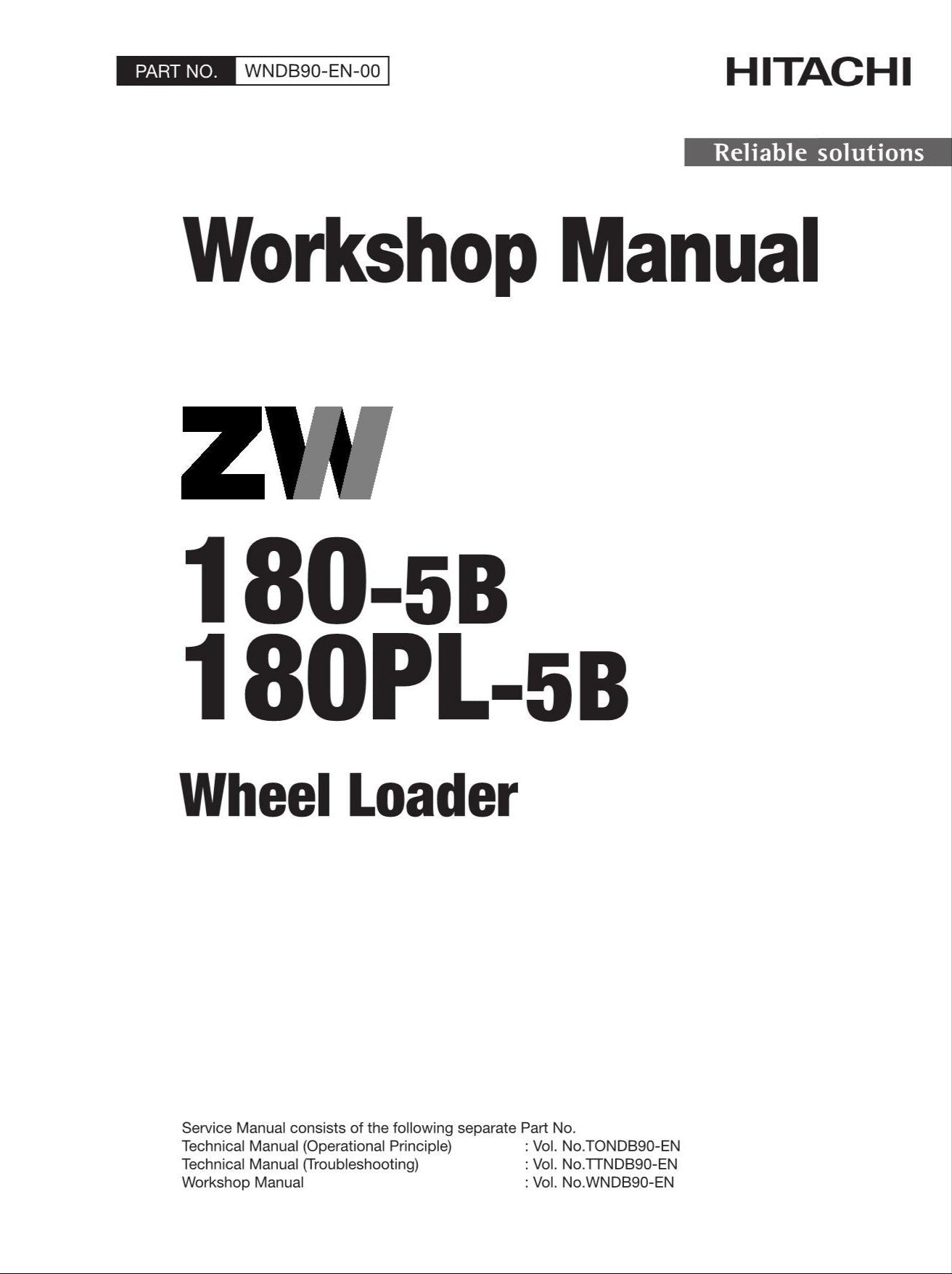 Hitachi ZW180-5B ZW180PL-5B Wheel Loader Workshop Manual