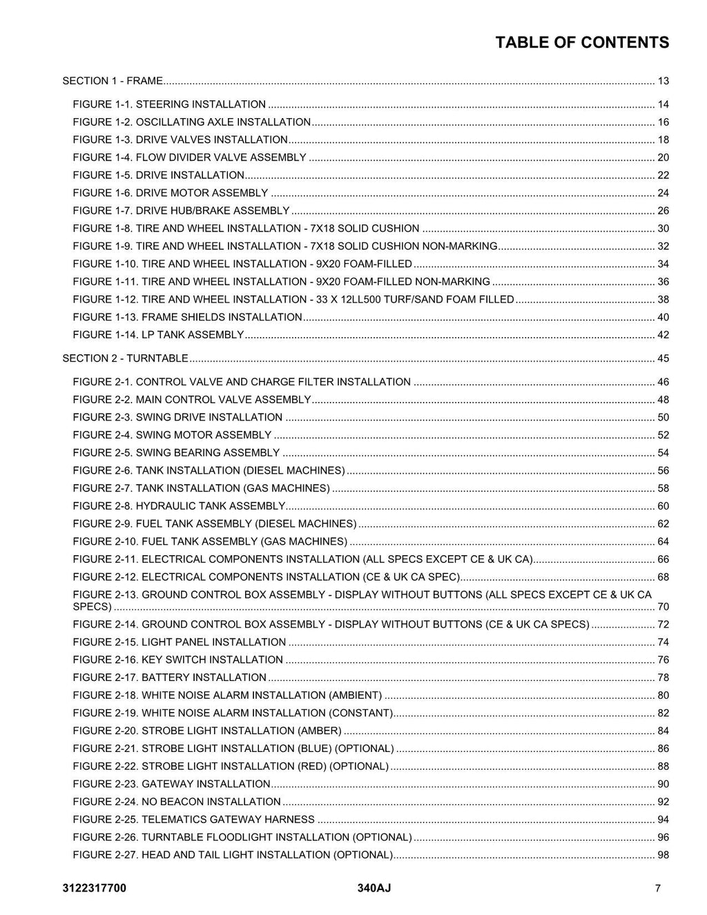 JLG 340AJ  Boom Lift Parts Catalog Manual
