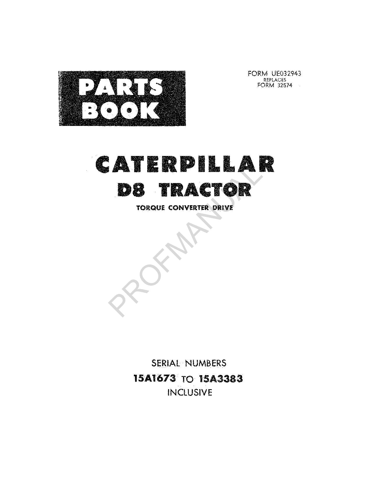 Caterpillar Cat D8 Tractor Parts Catalog Manual ser 15A1673-3383