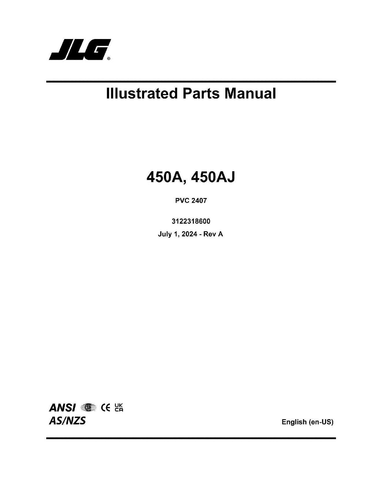 Catálogo de piezas del elevador de pluma JLG 450A 450AJ Manual en copia impresa