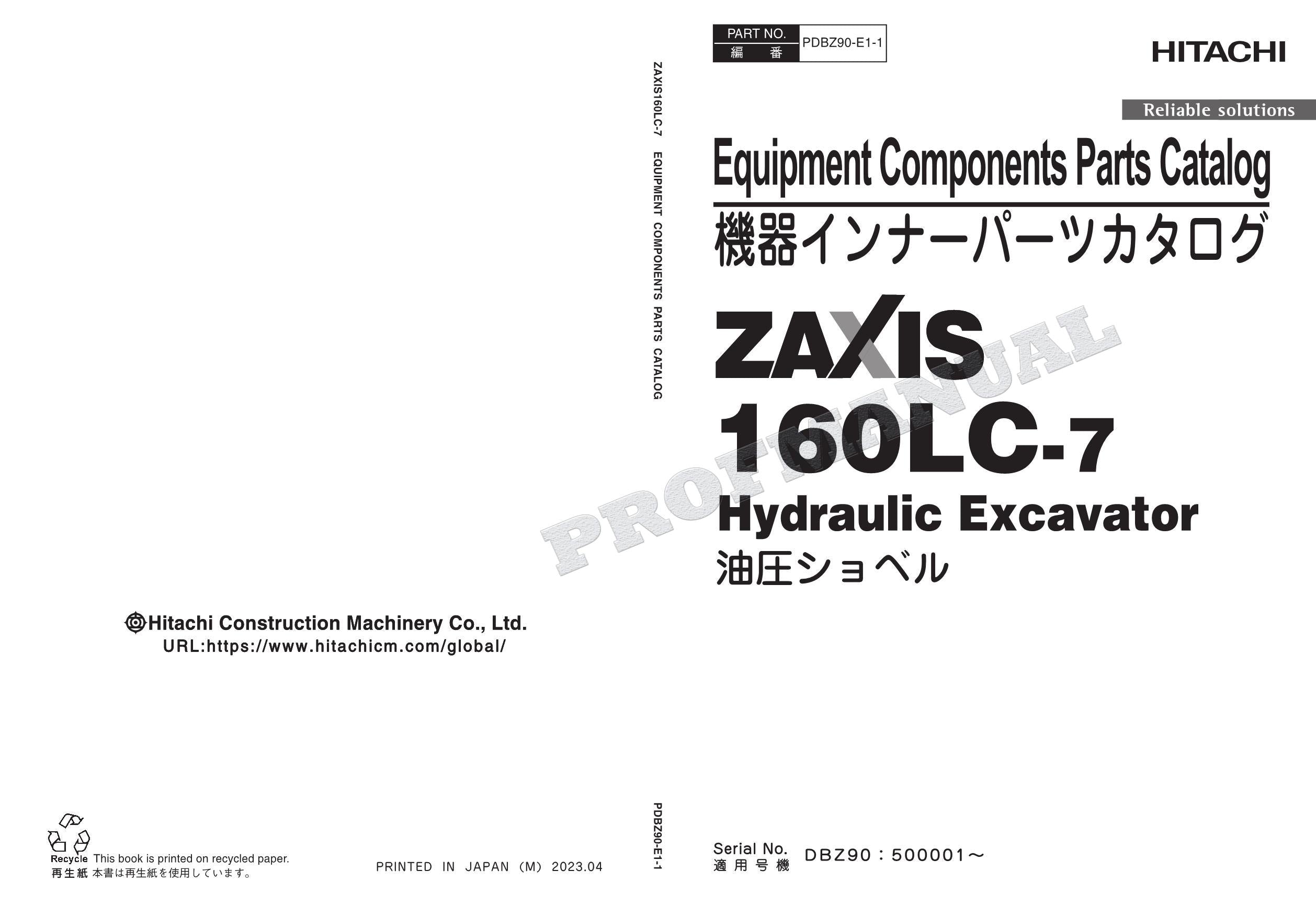 Catálogo de piezas de excavadoras HITACHI ZX160LC-7 TURQUÍA Especificaciones Equipo Componente Manual