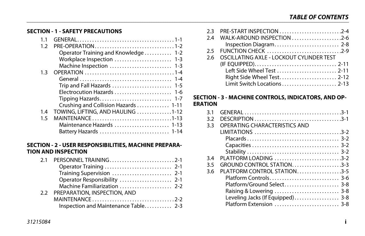 JLG 3369LE 4069LE M3369 M4069 Scissor Lift Operators Manual 31215084