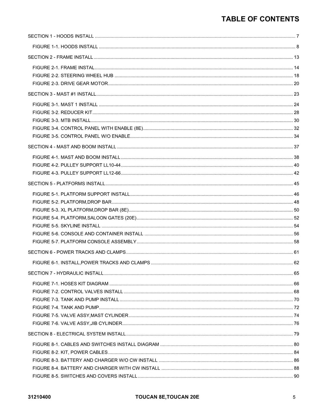 TOUCAN 20E 8E Vertical Lift Parts Catalog Manual 31210400