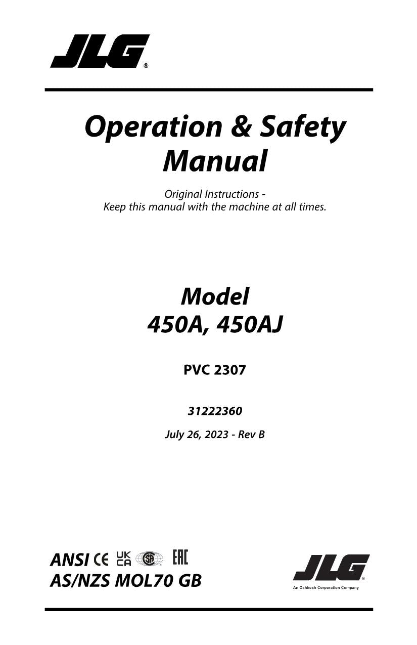 Manual del operador de mantenimiento y operación de la plataforma elevadora JLG 450A 450AJ 31222360