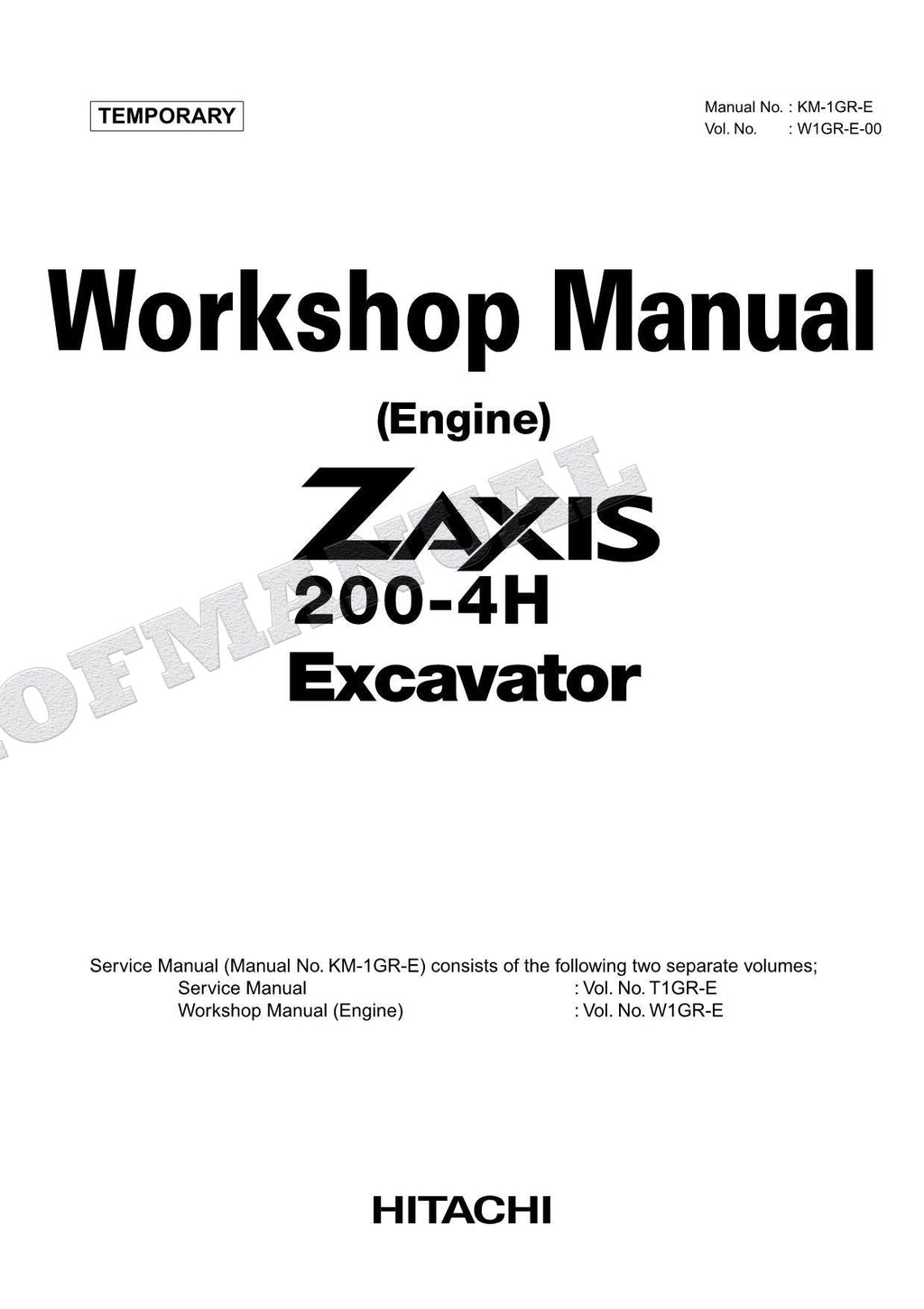 Manual de taller de reparación y servicio de excavadoras HITACHI ZX200-4H ISUZU 4HK1X MOTOR