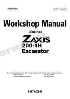 Manual de taller de reparación y servicio de excavadoras HITACHI ZX200-4H ISUZU 4HK1X MOTOR