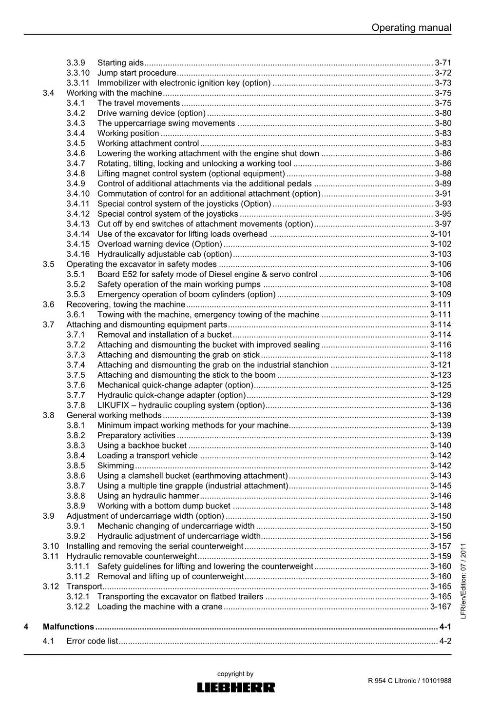 Liebherr R954 C Litronic Excavator Operators manual serial 30833