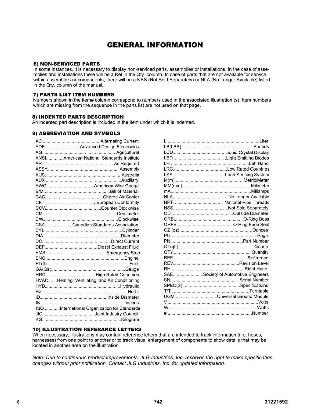Manual del catálogo de piezas del manipulador telescópico JLG 742 31221592