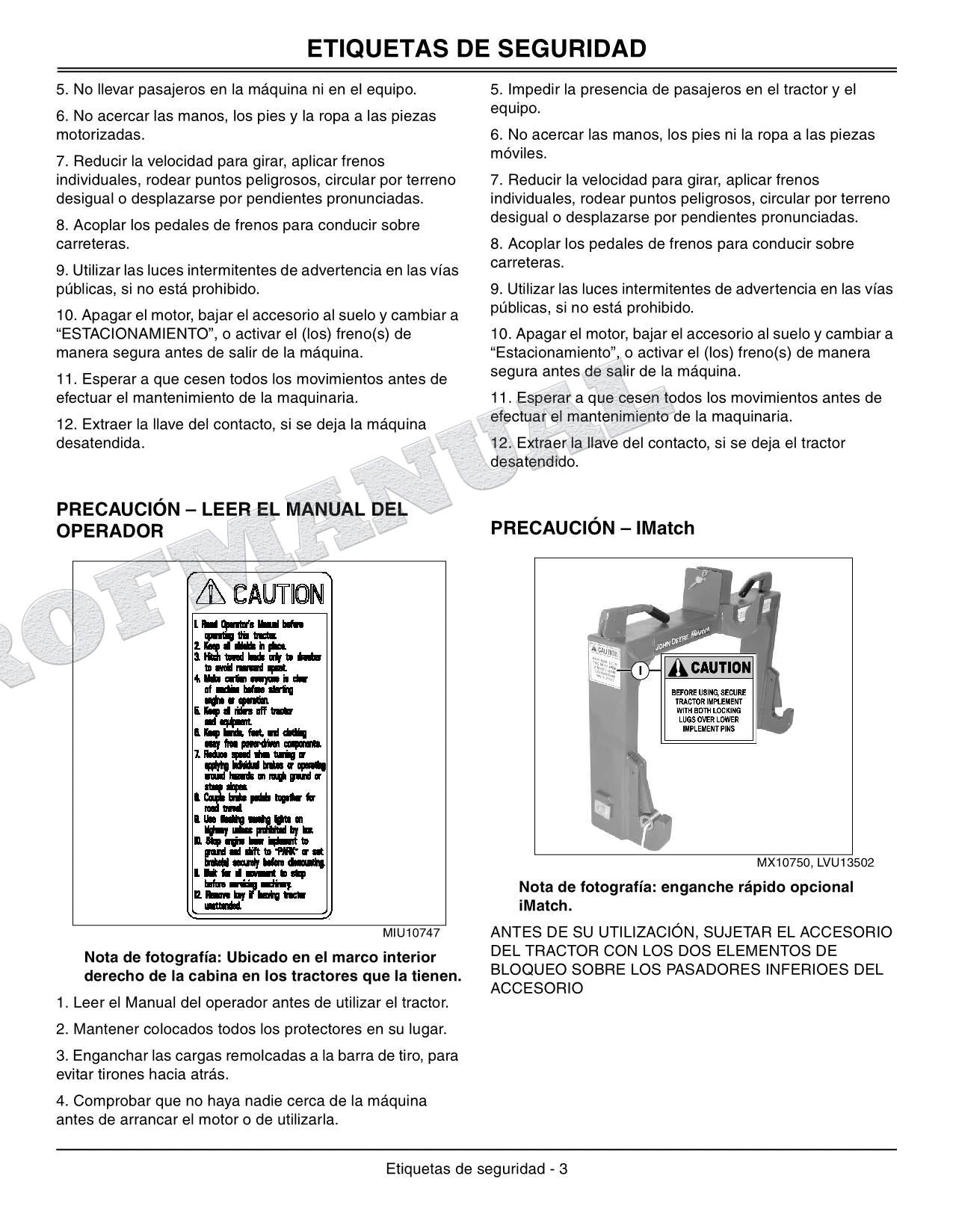 John Deere SN 4120 120101-610000 4320 130101-610000 Tractor Manual del Operador