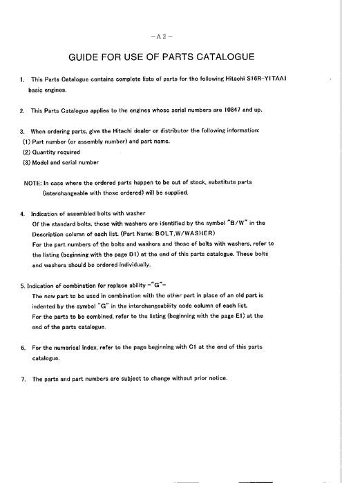 Hitachi S16R-Y1TAA1 Diesel engine parts catalog manual
