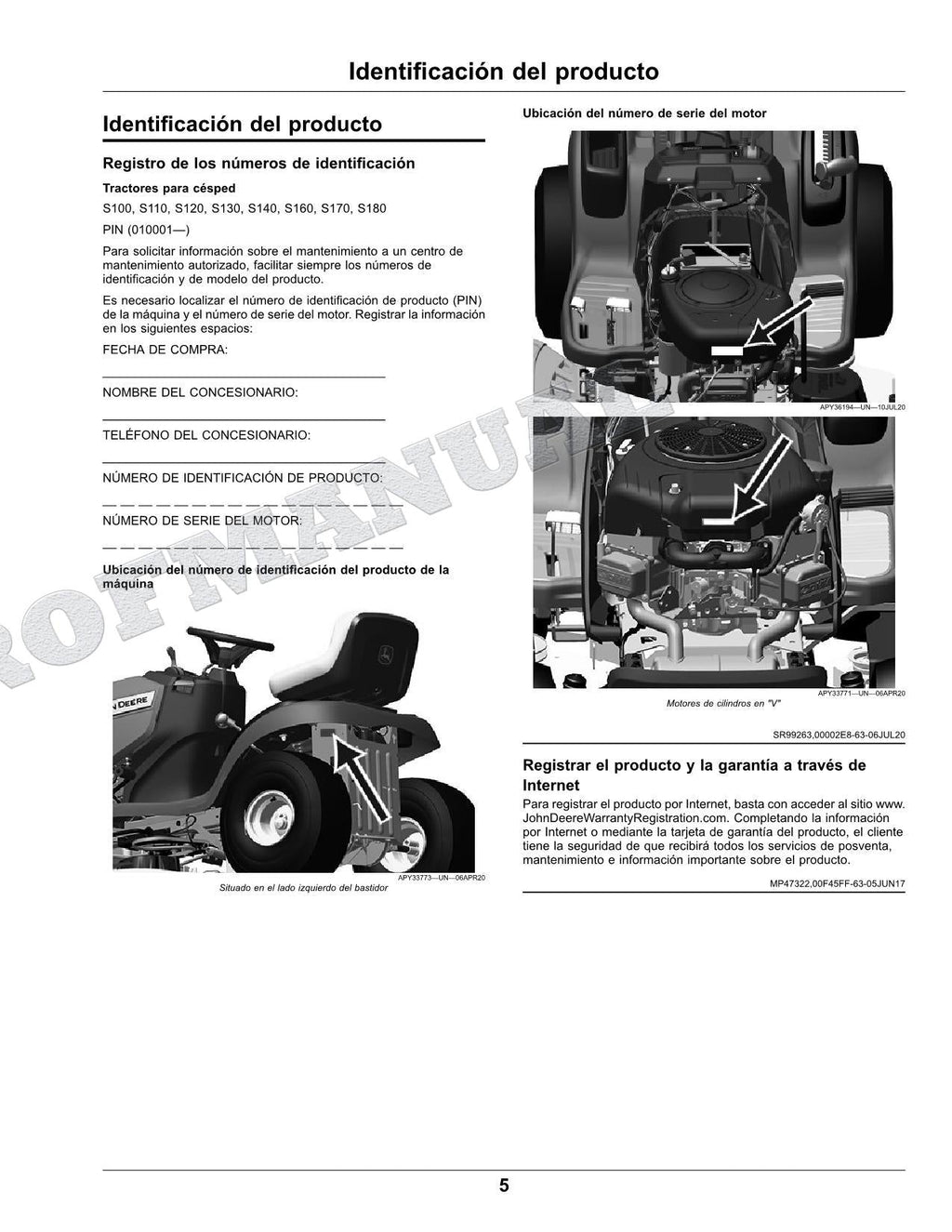 John Deere S180 S170 S100 S120 S110 S140 S130 S160 Tractor Manual del Operador