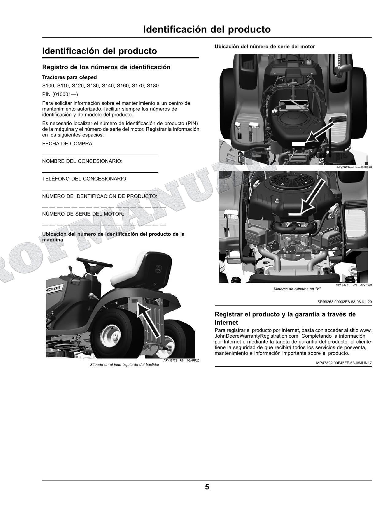 John Deere S180 S170 S100 S120 S110 S140 S130 S160 Tractor Manual del Operador