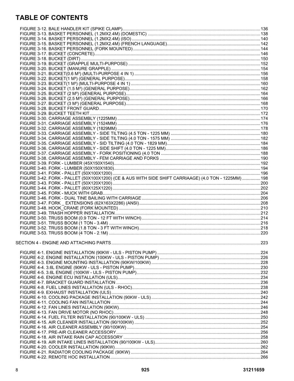 JLG 925 Telehandler Parts Catalog Manual 31211659