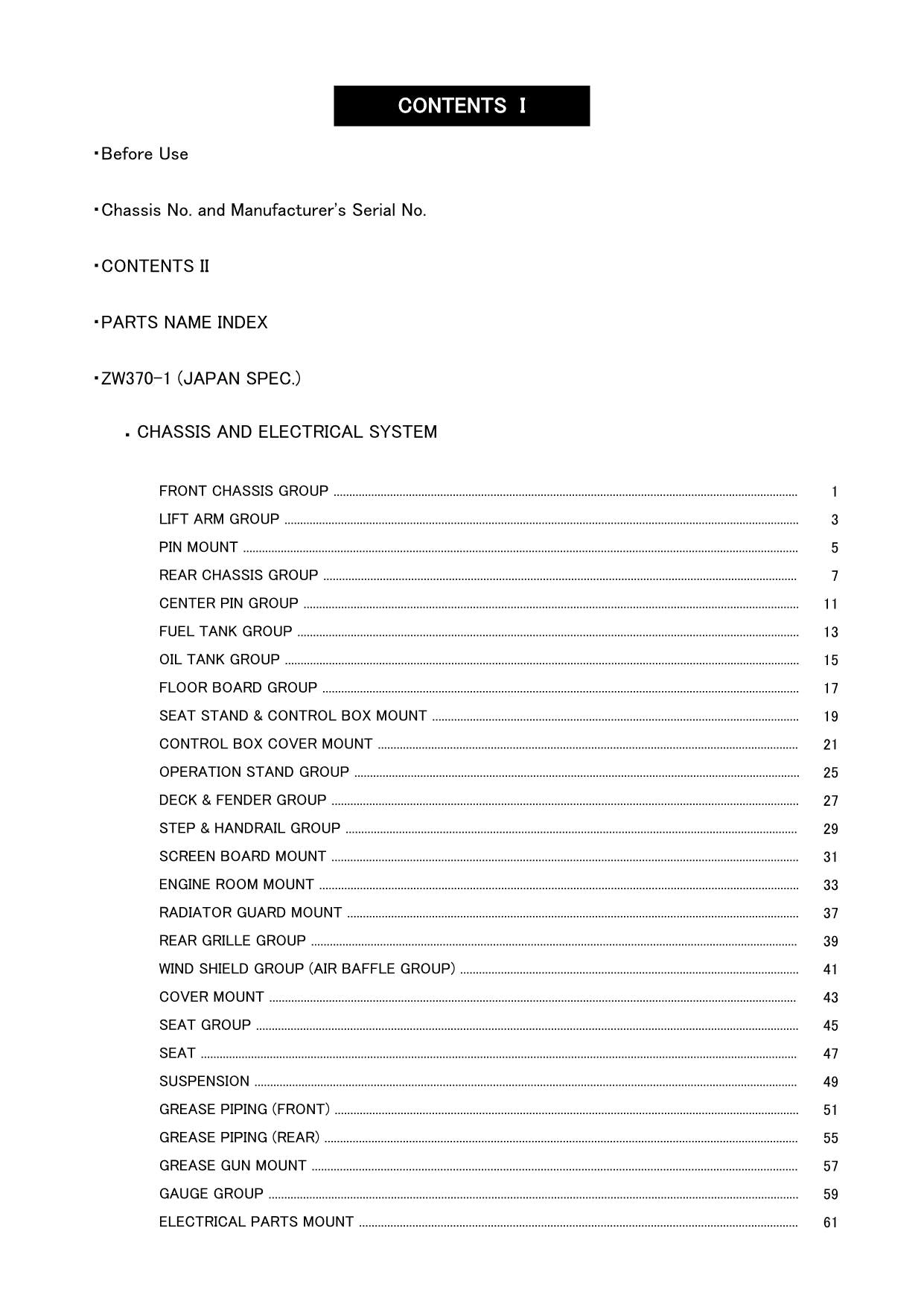 Hitachi ZW370 Wheel Loader Parts Catalog Manual SN 000251-up