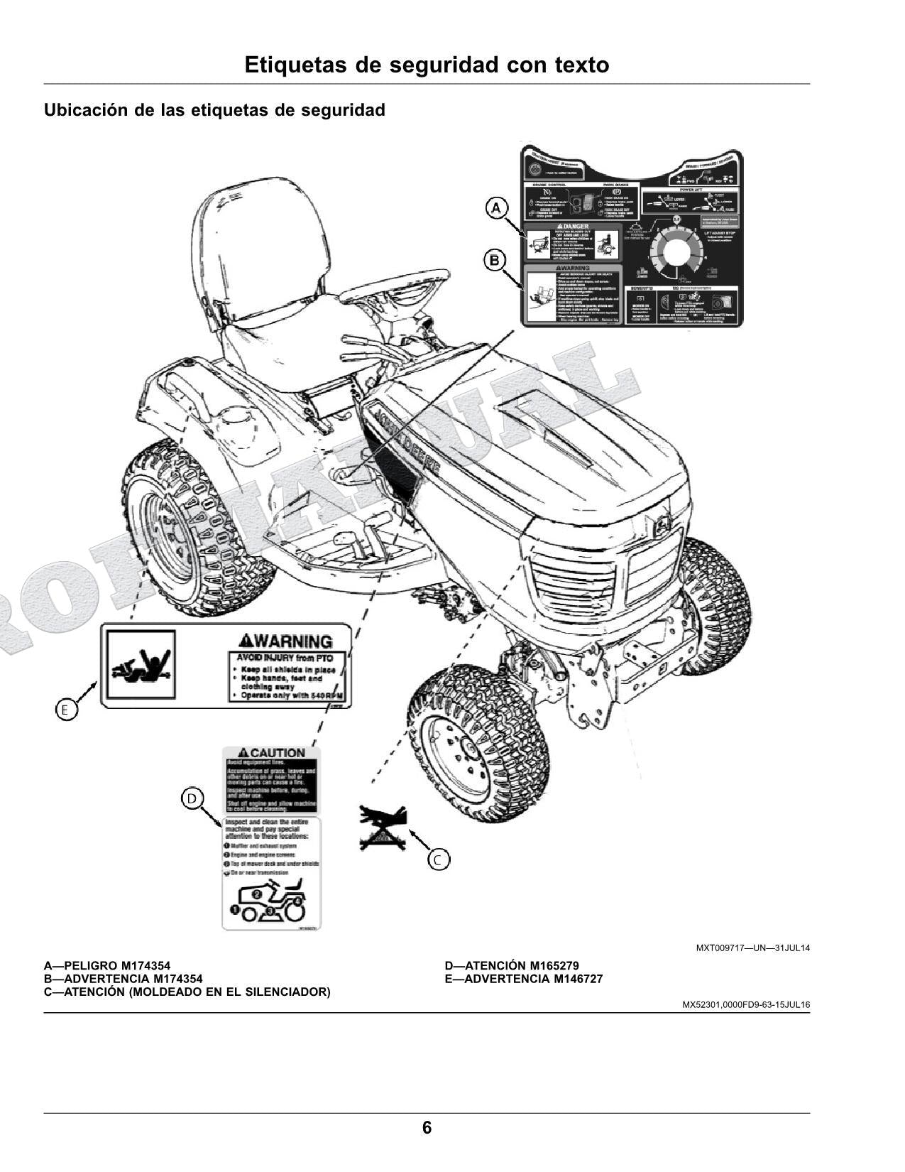 John Deere X730 X734 X738 X739 Tractor Manual del Operador Español SN 070001-