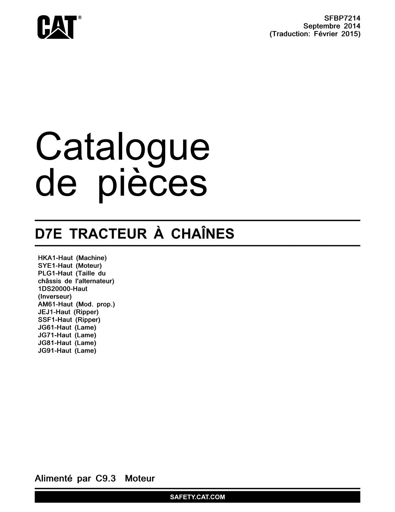 Caterpillar D7E Tracteur Manuel de catalogue de pièces SFBP7214