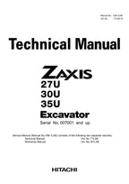 Hitachi ZX27U ZX30U ZX35U Excavator Service Manual Schemes S.N. 007001 and up