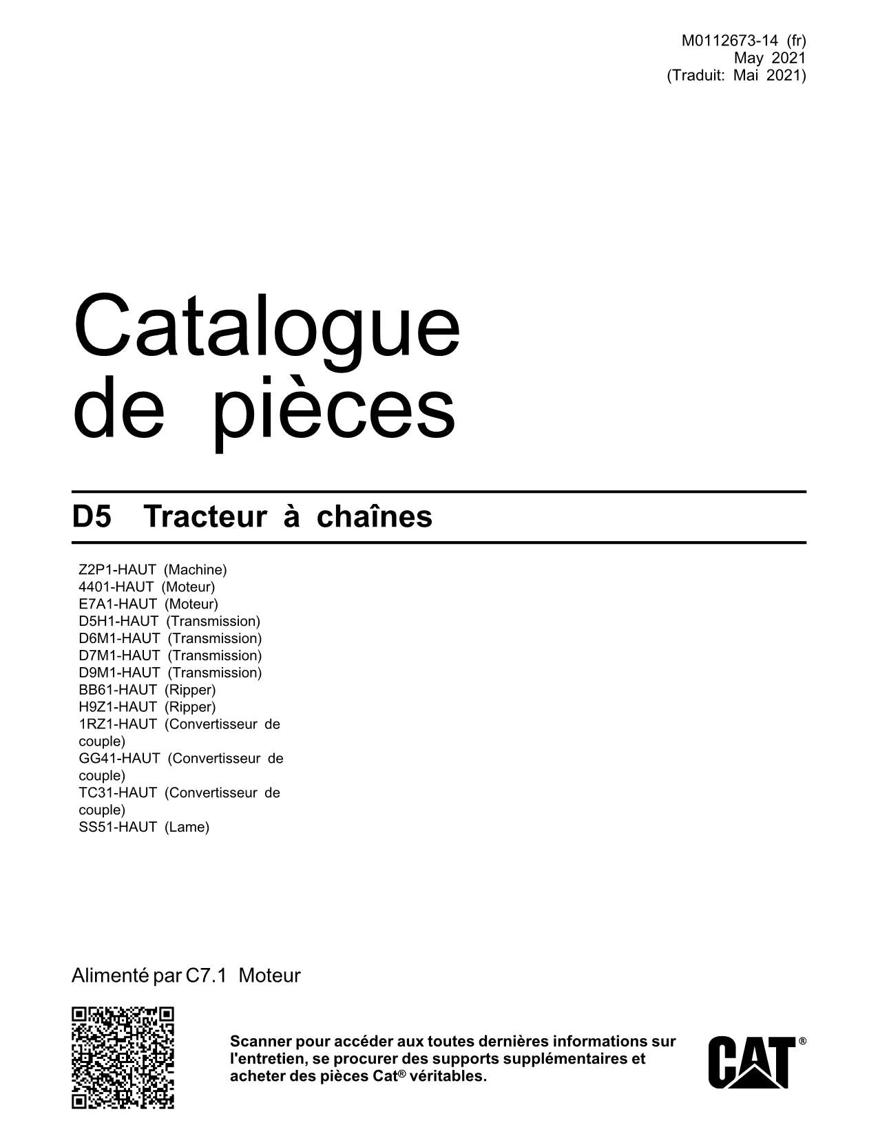 Caterpillar D5 Tracteur Manuel de catalogue de pièces M0112673FR