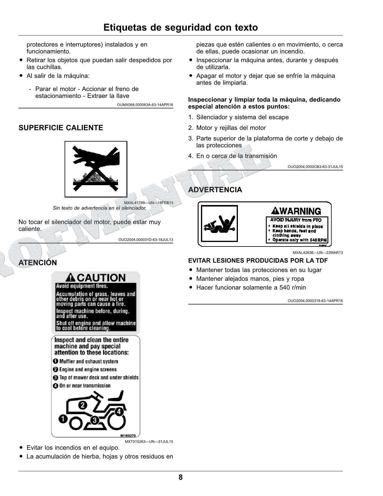 John Deere X750 X754 X758 Tractor Manual del Operador Español SN 070001-