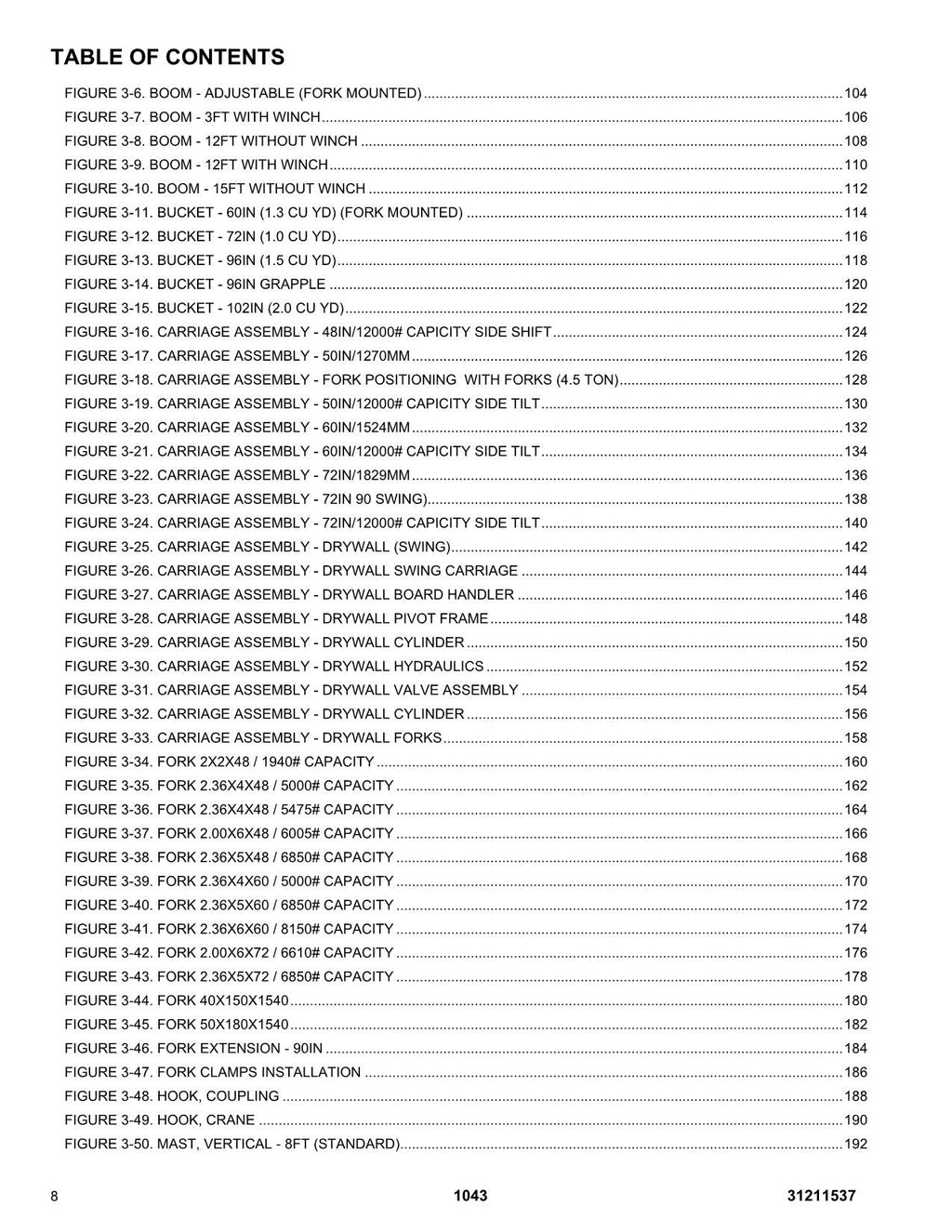 JLG 1043 Telehandler Parts Catalog Manual 31211537