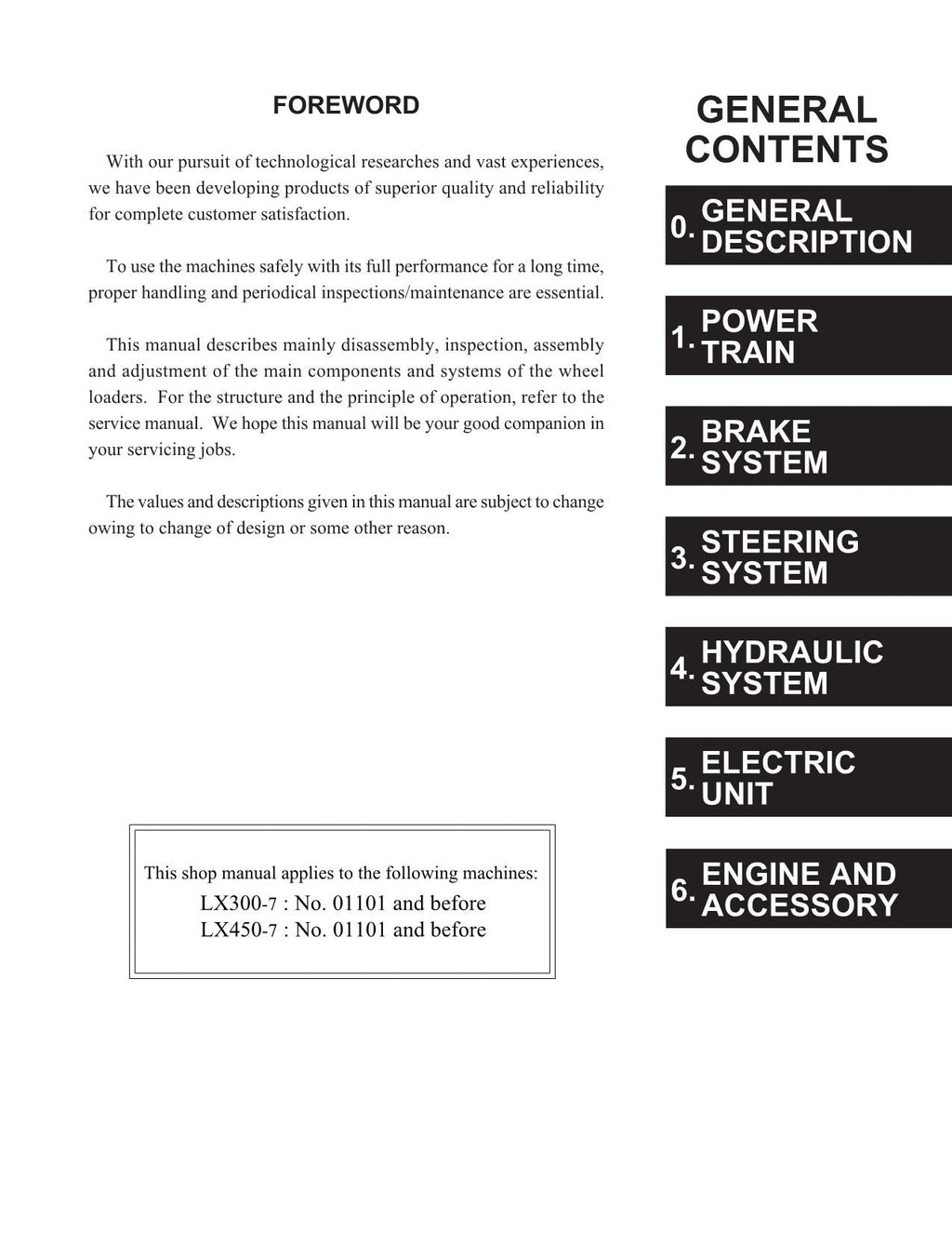 Hitachi LX300-7 LX450-7 Wheel Loader Workshop Manual