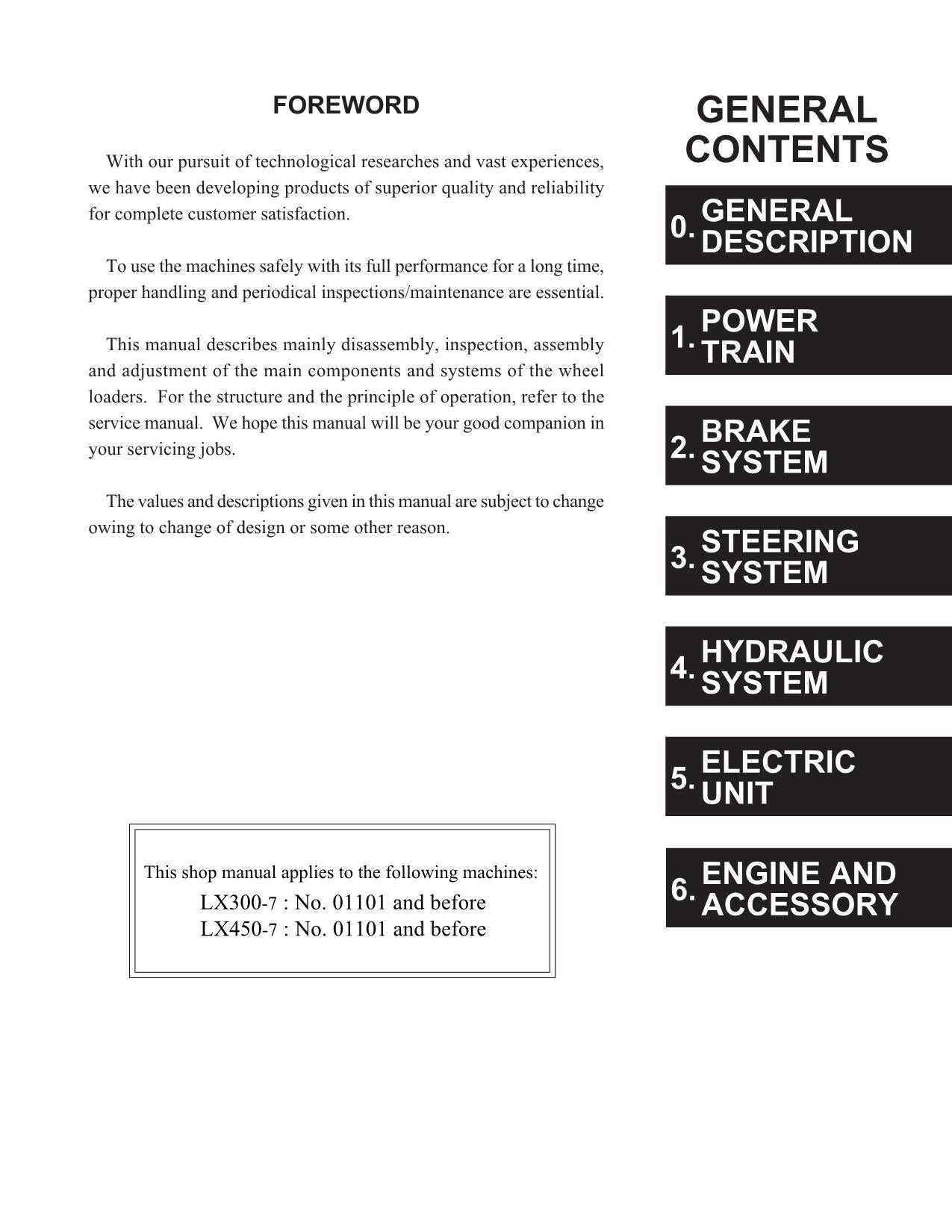Hitachi LX300-7 LX450-7 Wheel Loader Workshop Manual