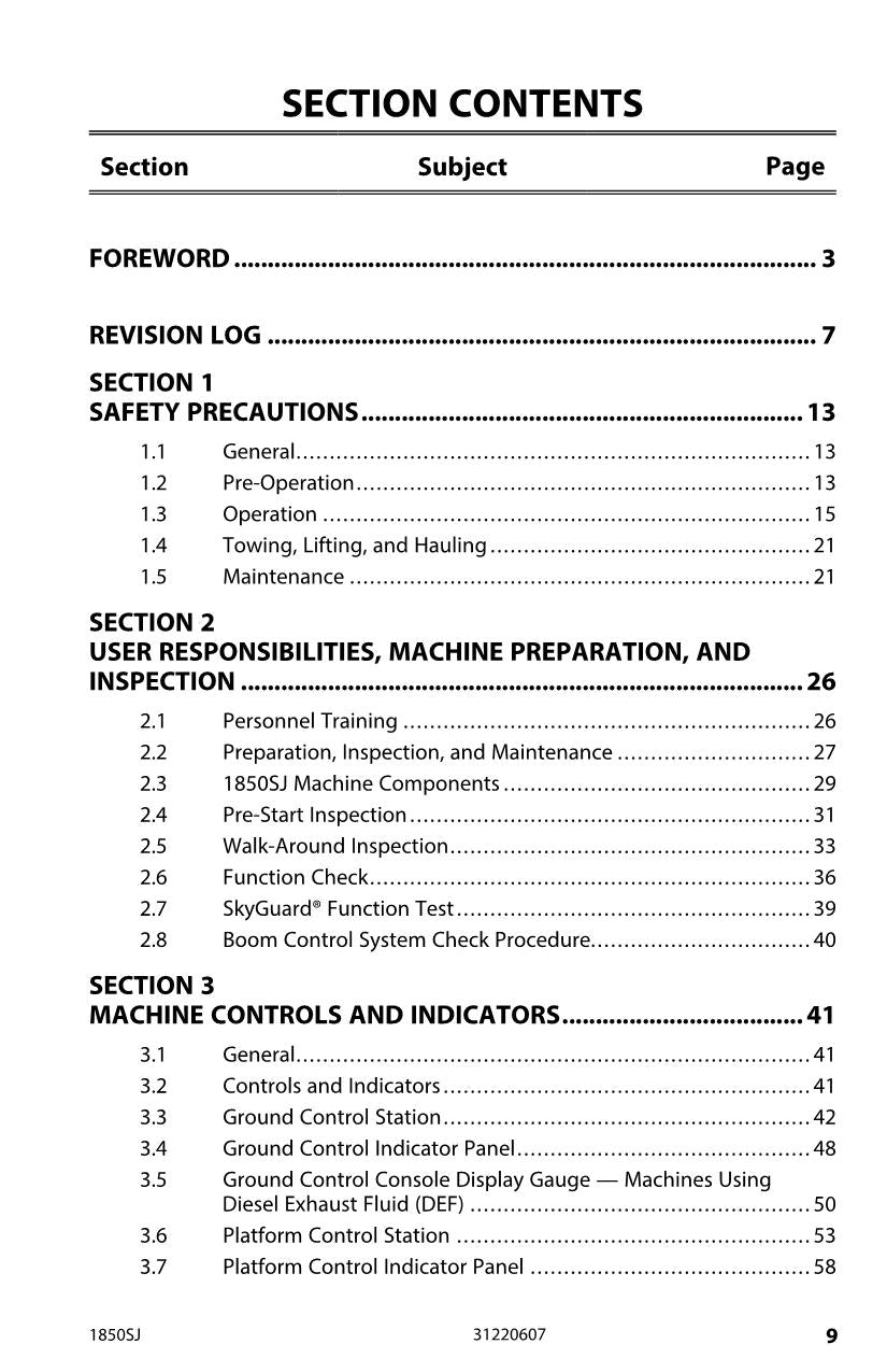 Manual del operador de mantenimiento y operación del elevador de pluma JLG 1850SJ 31220607