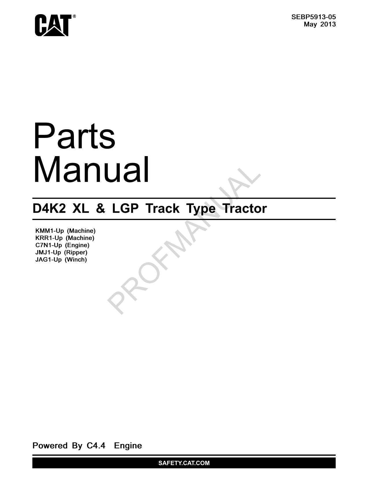 Caterpillar Cat D4K2 XL LGP Track Type Tractor Parts Catalog Manual SEBP5913