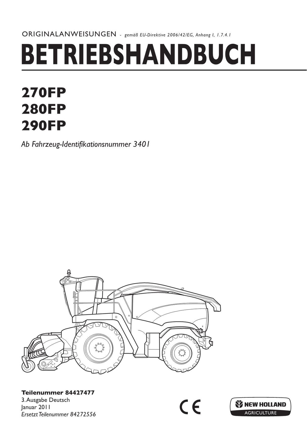 New Holland 270FP 280FP 290FP Schneidwerk Betriebsanleitung