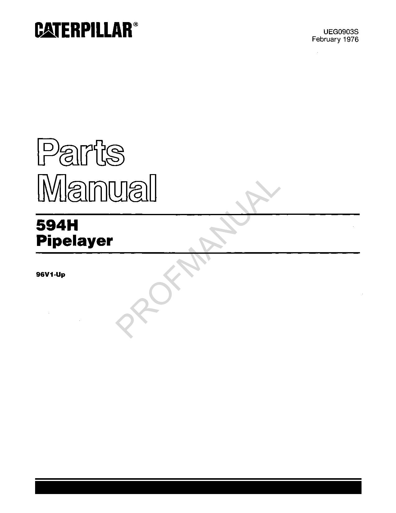 Caterpillar Cat 594H Pipelayer Parts Catalog Manual