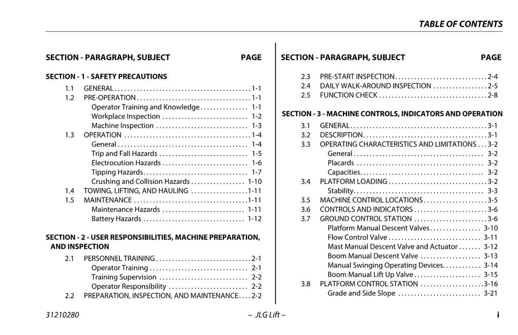 TOUCAN 32E Vertical Lift Maintenance Operation Operators Manual