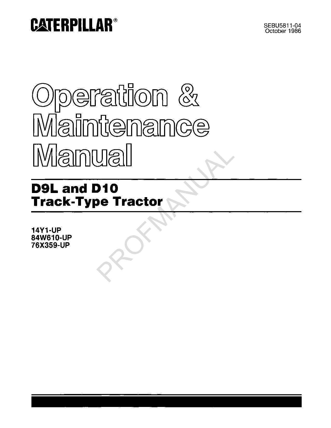 Manual de mantenimiento del operador del tractor de cadenas Caterpillar D9L D10
