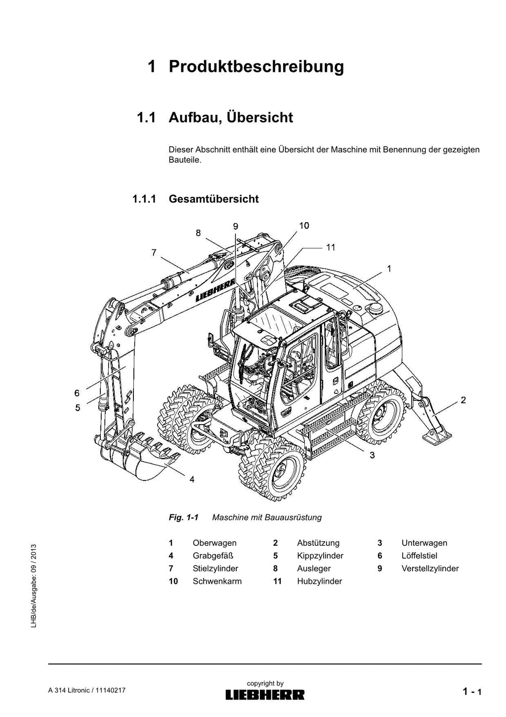 Liebherr A314 Litronic Hydraulikbagger Betriebsanleitung