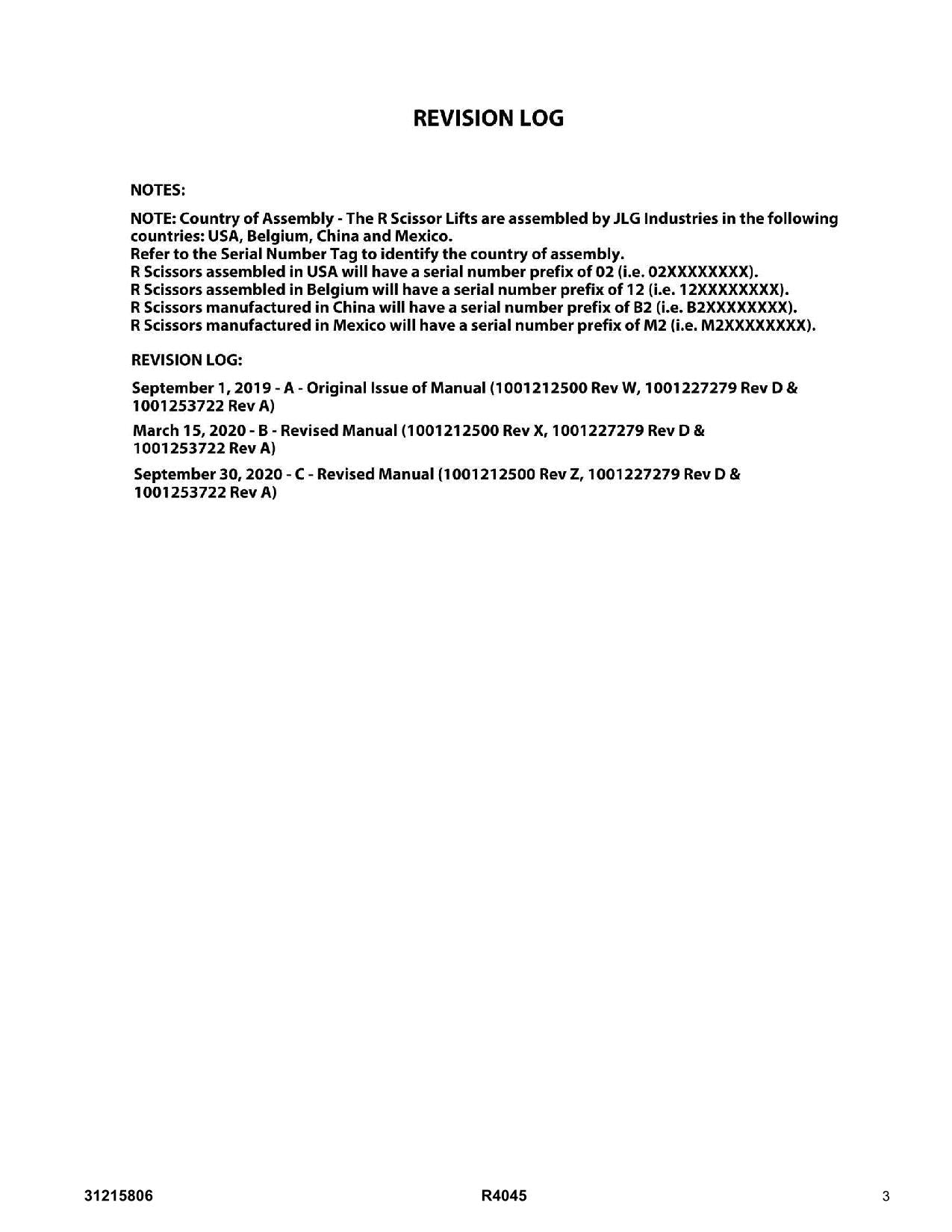 JLG R4045 Scissor Lift Parts Catalog Manual 31215806