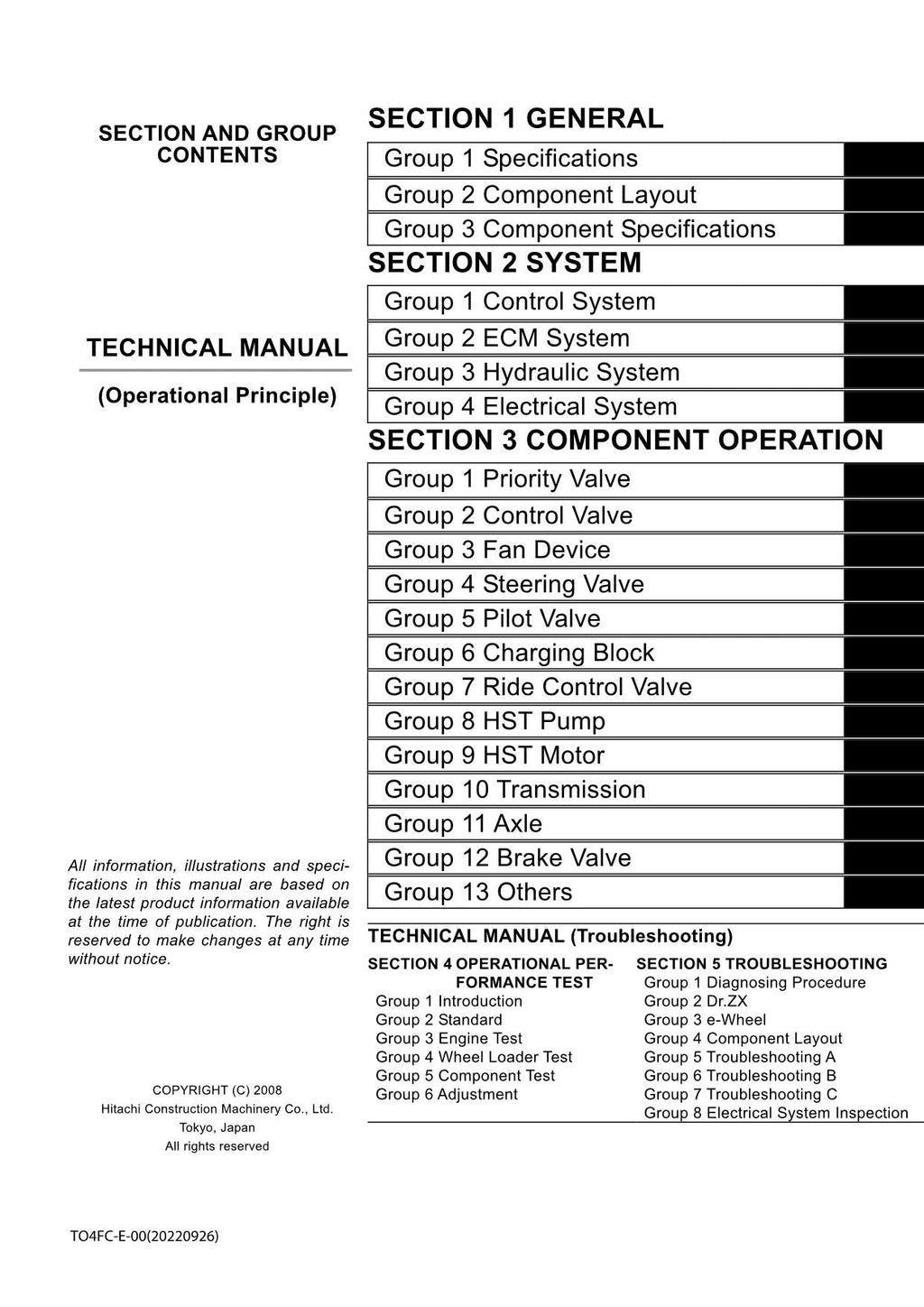 Hitachi ZW140 ZW150 Wheel Loader Technical Manual Operational Principle
