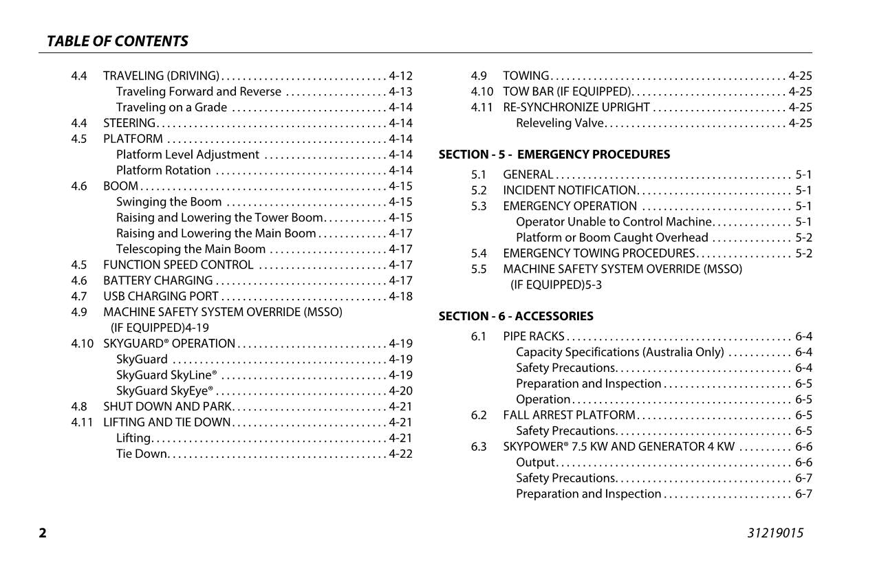JLG H800AJ Boom Lift Maintenance Operation Operators Manual 31219015