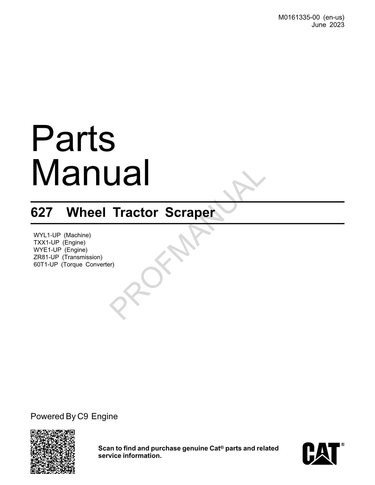 Manual del catálogo de piezas de la mototraílla Caterpillar M0161335