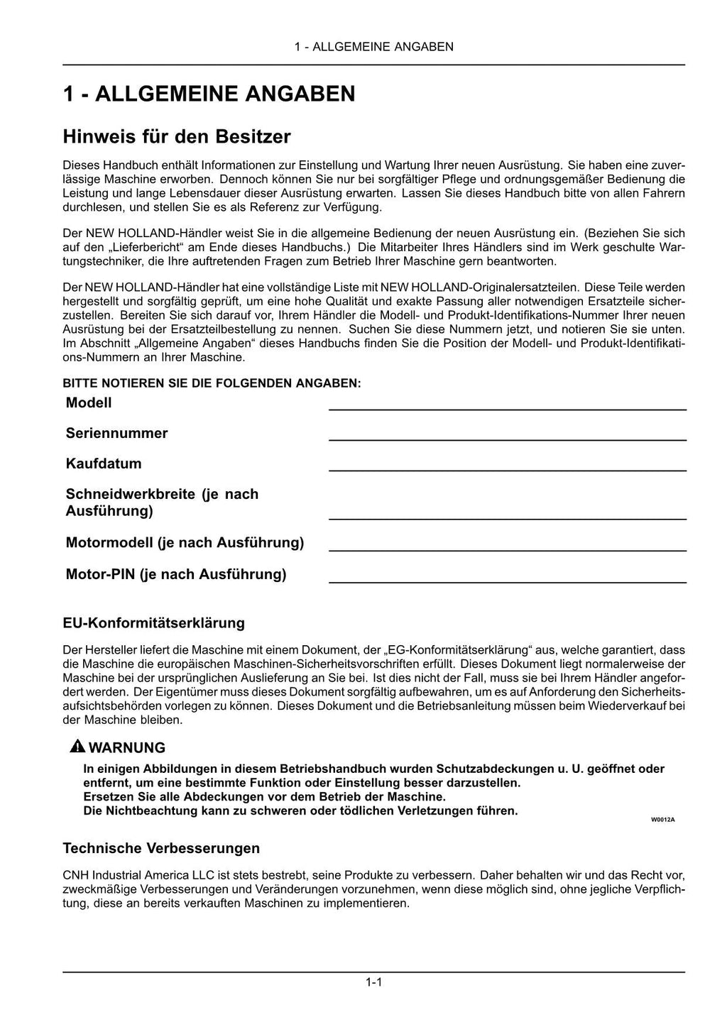 New Holland 790CP Schneidwerk Betriebsanleitung