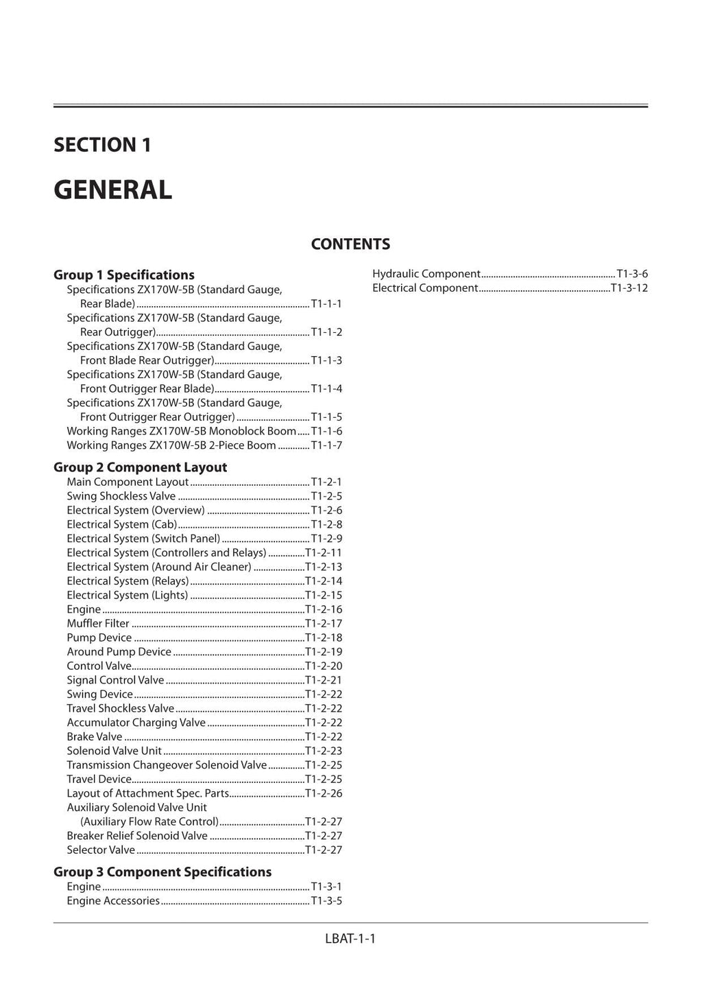 HITACHI ZAXIS ZX170W-5B Excavator Operational Principle Technical Manual