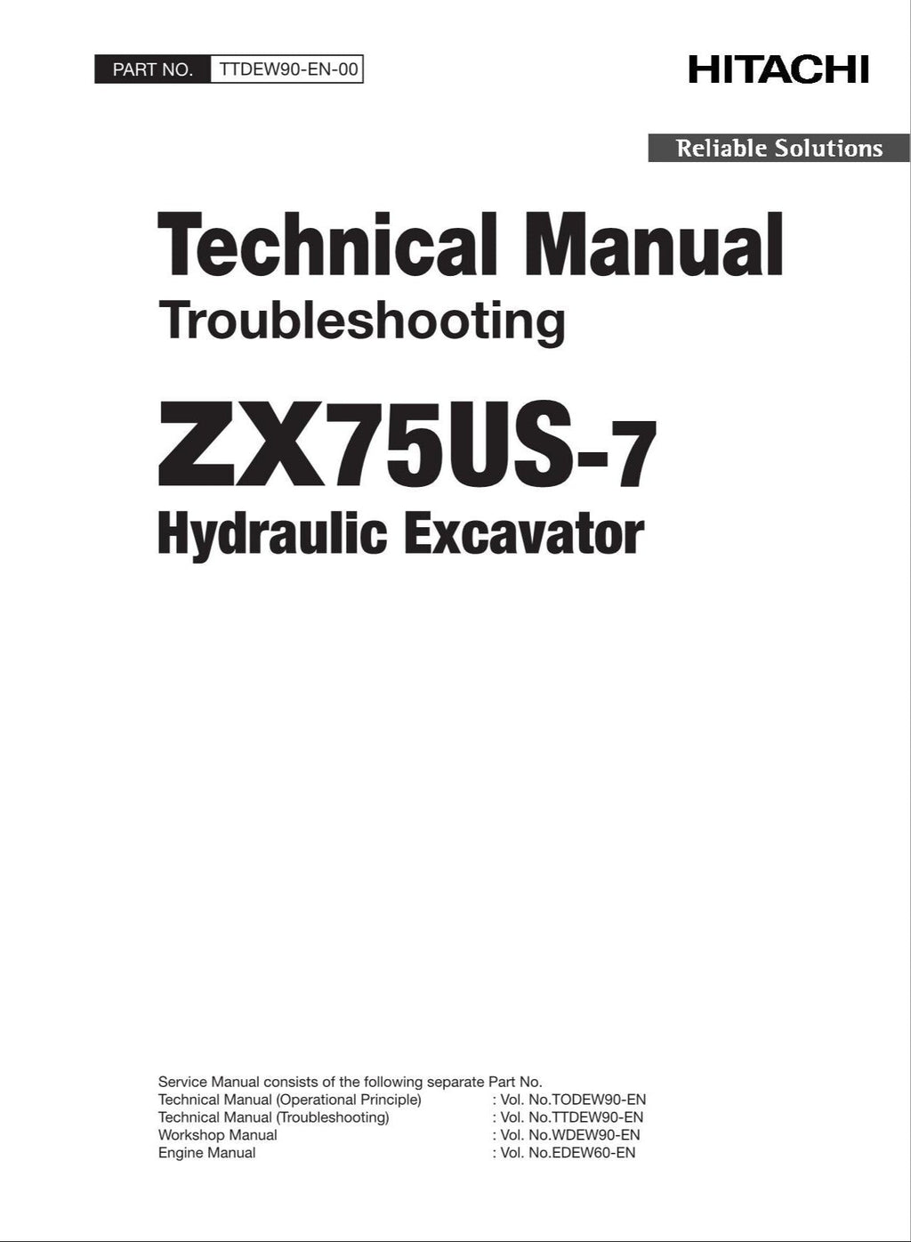 HITACHI ZX75US-7 Excavator Troubleshooting +Schematic Technical Manual TTDEW90
