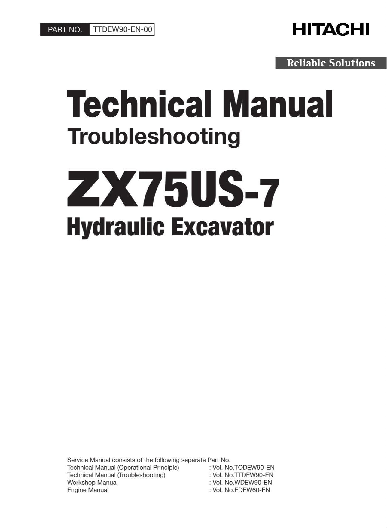 HITACHI ZX75US-7 Excavator Troubleshooting +Schematic Technical Manual TTDEW90