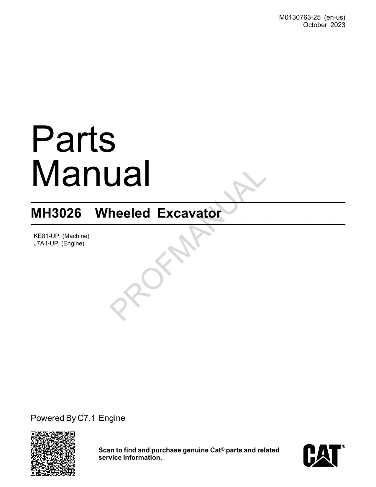 Caterpillar MH3026 Excavator Mat Handler Parts Catalog Manual KE81-UP J7A1-Up